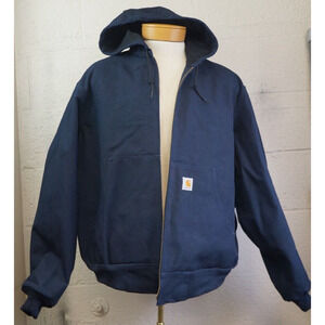 Carhartt Men's Navy Hooded Zip-up Jacket Helmets to Hardhats RN#14806 size L